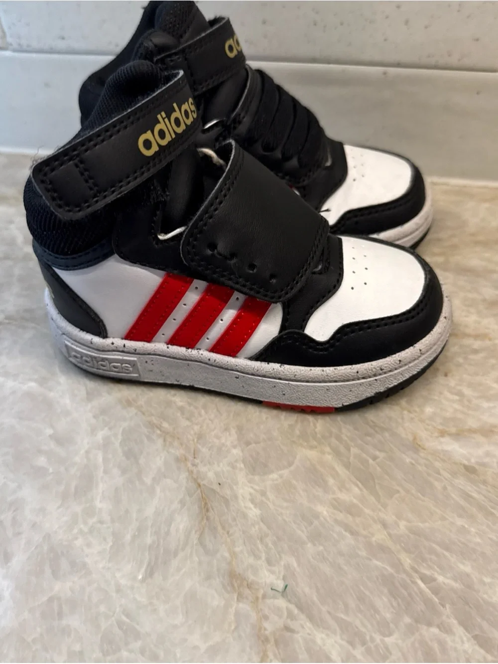 adidas Hoops 3.0 Mid Basketball Shoe Black White Unisex Toddler Size 6K